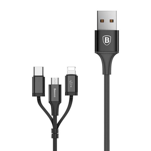 Кабель Baseus Excellent Three-in-one Cable USB For Micro/Lightning/Type-C 2A 1.2m (Black/Черный) - 1