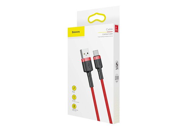 Кабель Baseus Cafule Cable USB For Type-C 3A 1M CATKLF-B09 (Red/Красный) - 4